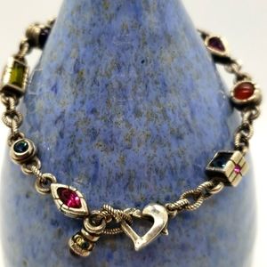 Silver colored Jeweled Bracelet w/heart Clasp